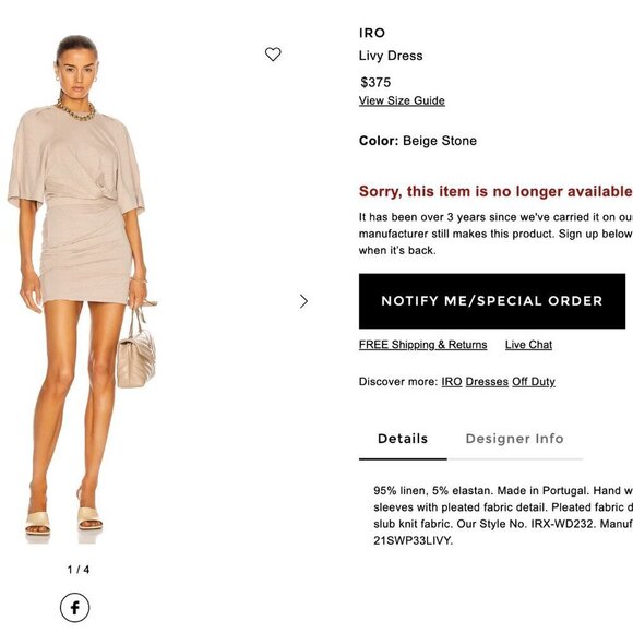 IRO Paris Beige/Stone Mini Lounge Dress Short Sleeve Linen Elastic Waist Band - Picture 3 of 3